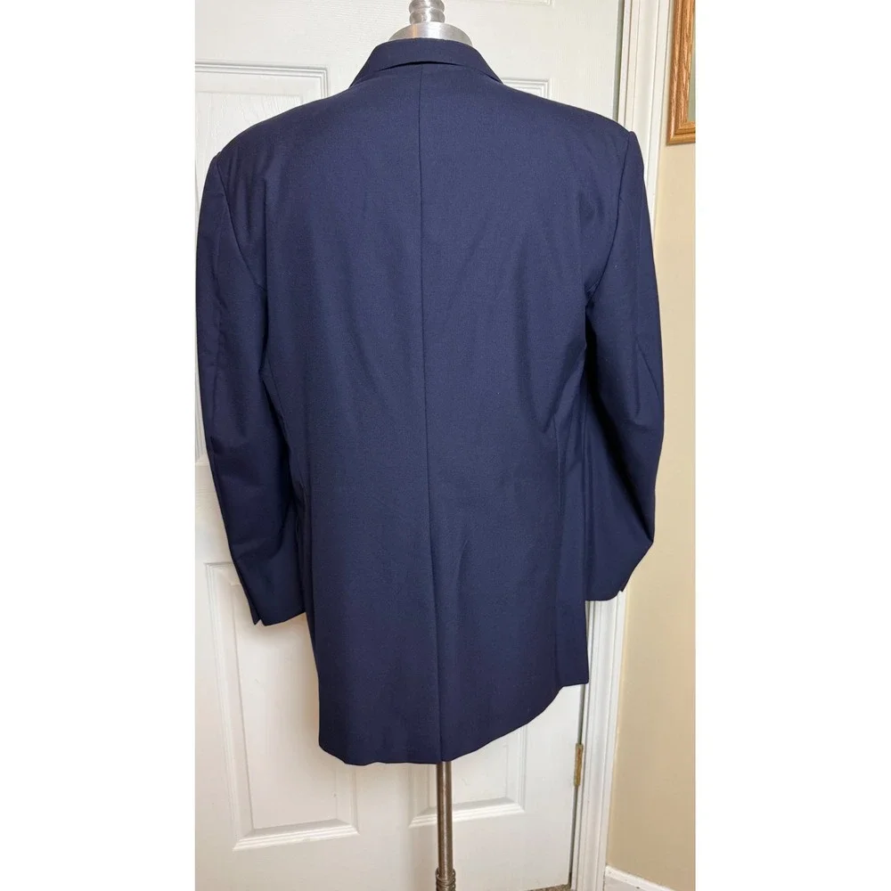 Burberry London Kensington Navy Blue Wool Blazer Gold Crest Buttons 44L Mens